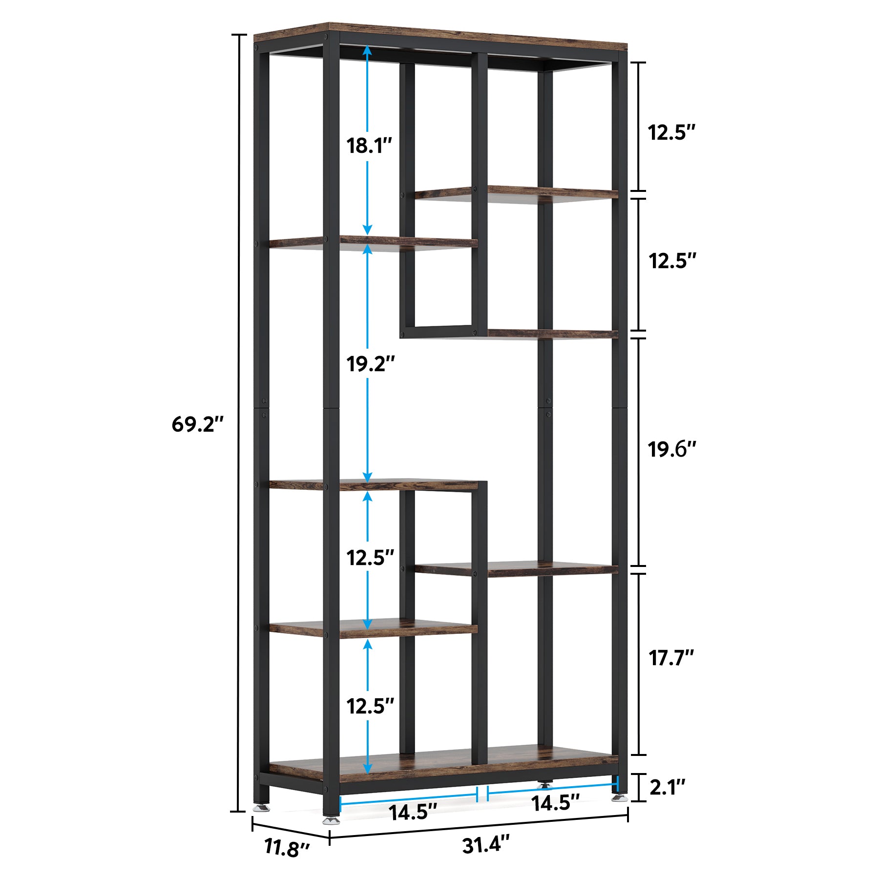 69.2" Bookshelf Industrial Bookcase